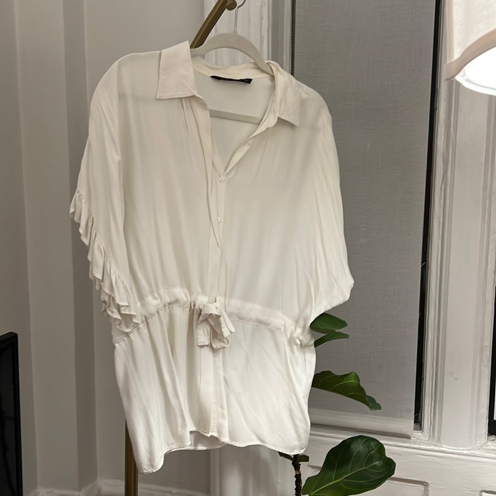 Zara Button Down Tie Blouse
